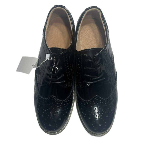 DADAWEN Women's Black Plateform Lace-Up Wingtip Square Toe Oxfords Size: US 8.5 - Picture 8 of 13